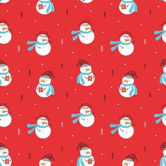 Wall Mural - Vector Christmas pattern with snowmen