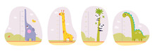 Kids Height Meter In Inches For Kindergarten Or Home With Cute Tall Animals In Landscape Set