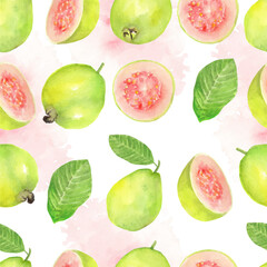  Green guava and leaves pattern watercolor