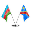 Two table flags isolated on white background 3d illustration, azerbaijan and dr congo