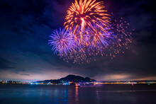 
Beautiful Fireworks On The Banks Of Tamsui River In Taipei, Taiwan