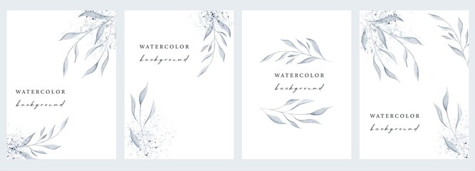 Wall Mural - Set of vector universal backgrounds with watercolor leaves and copy space for text	