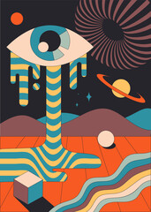 Wall Mural - abstraction bright psychodelic cover. old hippie style pictures. retro banners and posters. stylish 