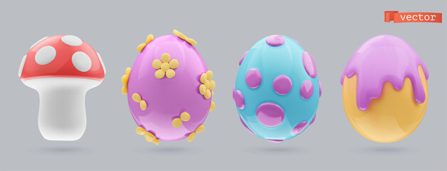 Easter eggs. 3d render vector icon set. Easter decorations