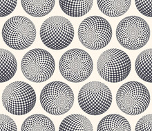 Balls With Checker Pattern Modern Seamless Pattern Vector Abstract Background. Halftone Patterned Spheres Repeated Geometric Wallpaper. Extravagant Continuous Abstraction Retro Art Illustration