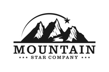 Simple Modern Mountain Landscape Logo Design Vector, Rocky Ice Top Mount Peak Silhouette