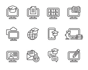 Wall Mural - set of online education icon in linear style isolated on white background
