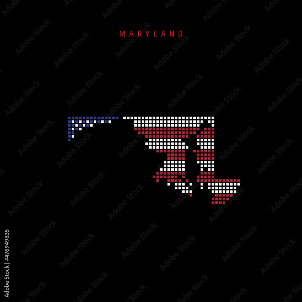 Square dots pattern map of Maryland. Dotted pixel map with US flag ...