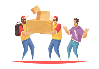 Poster - Couriers Dropping Boxes Composition