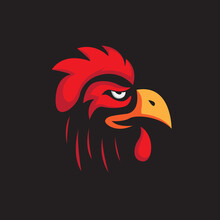 Mascot Rooster Head Logo With Black Background Illustration Vector Design Template