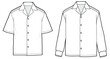 mens resort shirt long sleeve, short sleeve woven shirt technical drawing vector illustration. front view CAD mockup