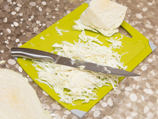 Wall Mural - Sliced cabbage on the table.