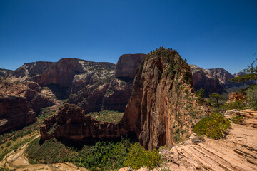 Wall Mural - Angel's landing is a rock formation rising nearly 1500 feet from the valley in Zion National Park, Utah.