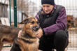 © andyborodaty - Girl volunteer in the nursery for dogs. Shelter for stray dogs.