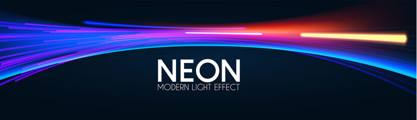 Wall Mural - Neon striped light effect with fluid color. Abstract shining wave background. Magic screen design.
