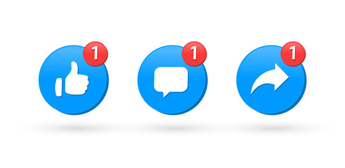 Wall Mural - Social media notification icons in modern button like comment share icon 3d buttons	