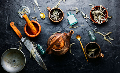 Wall Mural - Dried salvia or sage for herbal tea