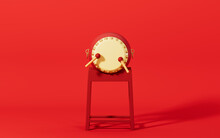 Drum And Drum Rack With Red Background, 3d Rendering.