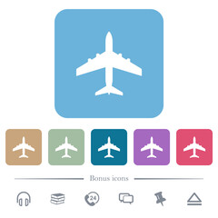 Wall Mural - Passenger aircraft flat icons on color rounded square backgrounds