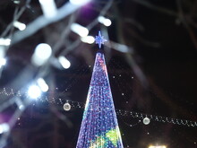 Blurred Night City Christmas New Year Decoration Lights