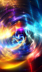 Wall Mural - multicolored waves on black background. blurred background of the movement of circles and lines. ill