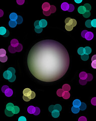 Wall Mural - glowing ball with colored circles on a black background 