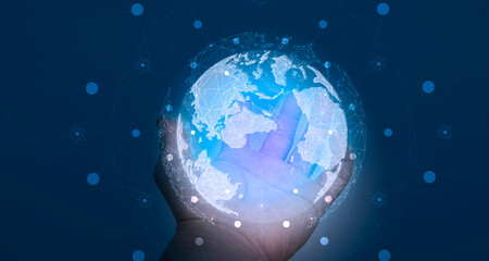 Wall Mural - businessman touching global network