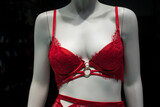 Fototapeta Sypialnia - Closeup of red lingerie on mannequin in a fashion store showroom