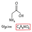 Hand drawn chemical molecular formula of amino acid glycine in doodle style isolated