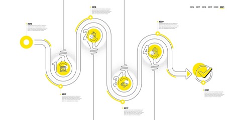 Wall Mural - Trade Infographic timeline with 4 steps. Lightbulb journey path infographics. Shopping process diagram with Trade Store, Discounts tag, Payment and Purchases line icons. Vector