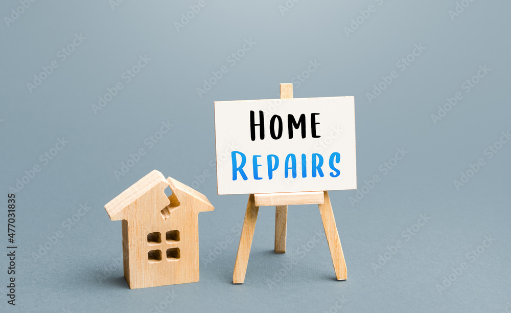 Cracked house and home repair sign. Restoration of the structure and ...