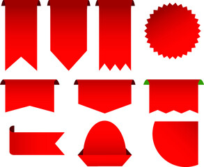 Wall Mural - Red banner sticker, blank vector simple clipart set 
 Vector