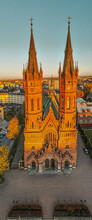 Tarnow In Poland, Cathedral Church. Vertical Drone Panorama