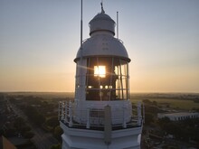 Winter Sunset Through The Windows At The Top Of The 127 Feet High Lighthouse In Withernsea, East Yorkshire, UK 