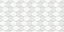 Abstract Hexagon White Background For Presentation. Embossed Futuristic Simple Background. White And Grey Hexagon Banner. 3d Honeycomb Geometric Pattern. Abstract Modern Wallpaper Vector Illustration