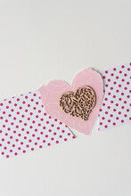 Wooden And Paper Hearts With Polka Dots
