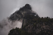 © RoMiEg - Rocks, forests and meadows covered with fog in an alpine mountain world in Switzerland