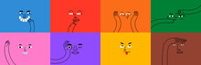 Diverse People Face Doing Funny Hand Gesture And Emotion. Colorful Avatar Design Set, Modern Flat Cartoon Character Collection In Simple Doodle Art Style For Psychology Concept Or Social Reaction. 