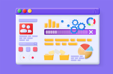 Leinwandbilder - 3d Data analytics, dashboard and business finance report. A set of tools for creating UI UX. Web development. Creating website User interface. Vector illustration