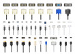 © Malika - A collection of connectors and cables for computers, smartphones and other devices. Detailed realistic illustrations.