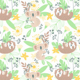 Fototapeta Pokój dzieciecy - Koala pattern, Cute koala seamless pattern vector illustration for kids. Can be used for nursery wall decor, baby textile, baby bedding set, wrapping paper, packaging, wallpaper, baby clothes design.