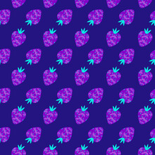 Bright Juicy Print With Purple Strawberries