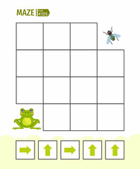 Poster - Maze game for children. Help the frog catch the fly.