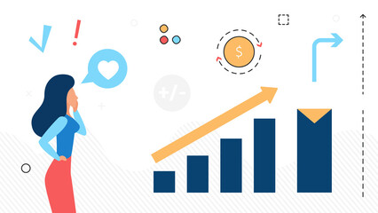 Financial company data analysis and economic graph evolution. Annual business chart visualisation