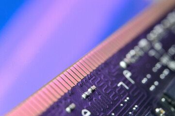 contacts of a microchip of random access memory close-up.