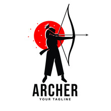 Archer Silhouette Vector Illustration. Modern And Simple Logo For Martial Arts Icon