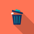 Trash can vector icon symbol, flat design, long shadow