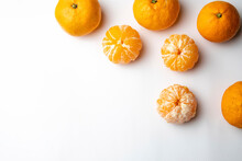 Tangerines On A White Background For Design With Text