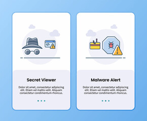 internet security secret viewer and malware alert onboarding template for mobile ui app design