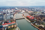 Fototapeta Londyn - Aerial view of Wroclaw cityscape panorama in Poland. Cathedral of St. John on Tumski island, bird eye view